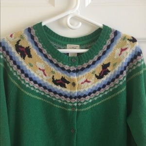 L.L. Bean 100% Lambswool XL scotty dogs cardigan🍀